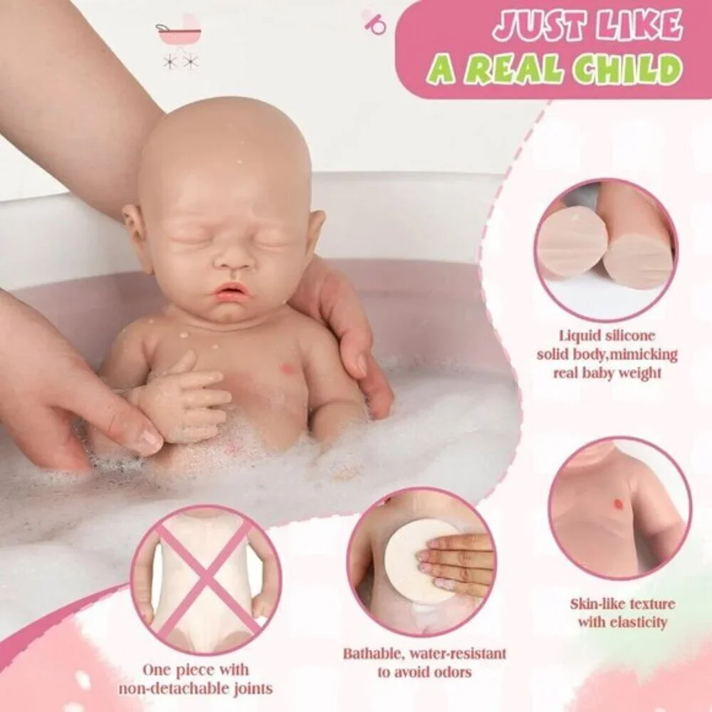 Full Platinum Silicone Baby Doll Girl 12 inch Red White Eye Closed Newborn Baby